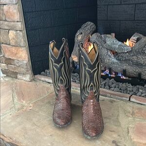Tony Lama exotic Brown and Black Western Cowboy Boots